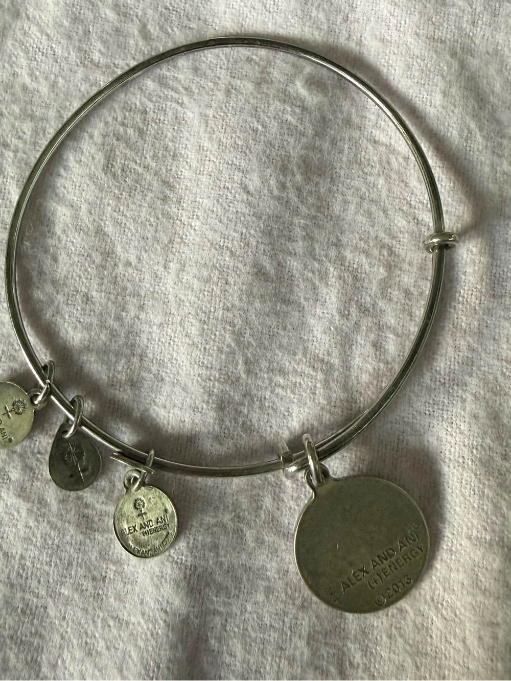 Alex and Ani Silver Om Charm Adjustable Bangle Bracelet